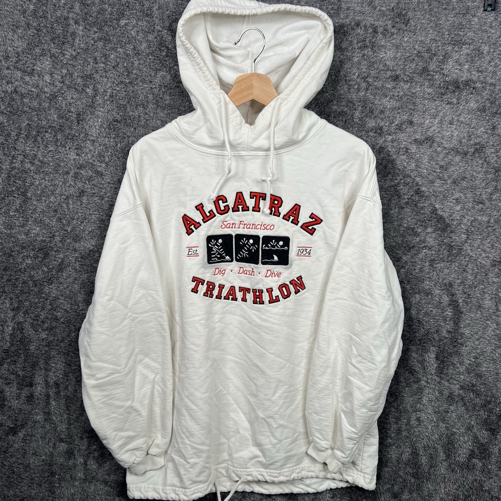 Vintage 90s Alcatraz Triathlon Hoodie Crazy Shirts Hawaii White USA Medium